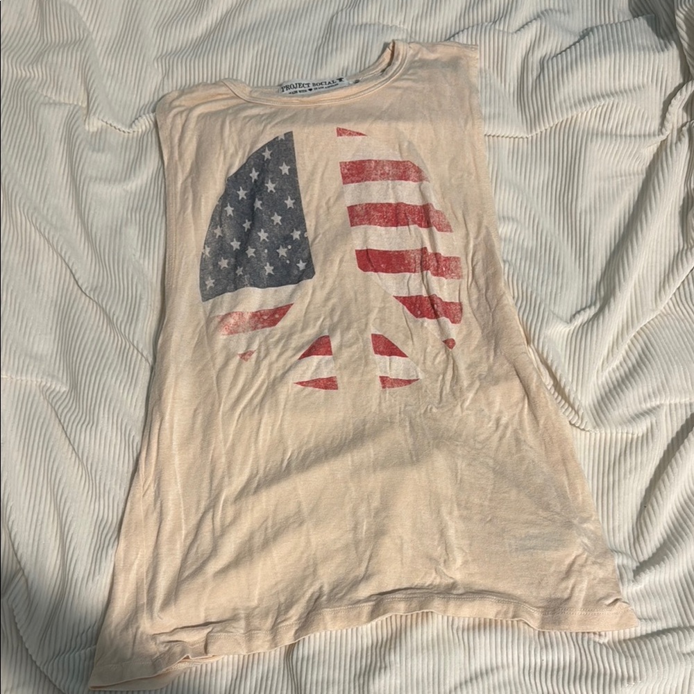 Project Social T Peace sign American flag Graphic Tank Top